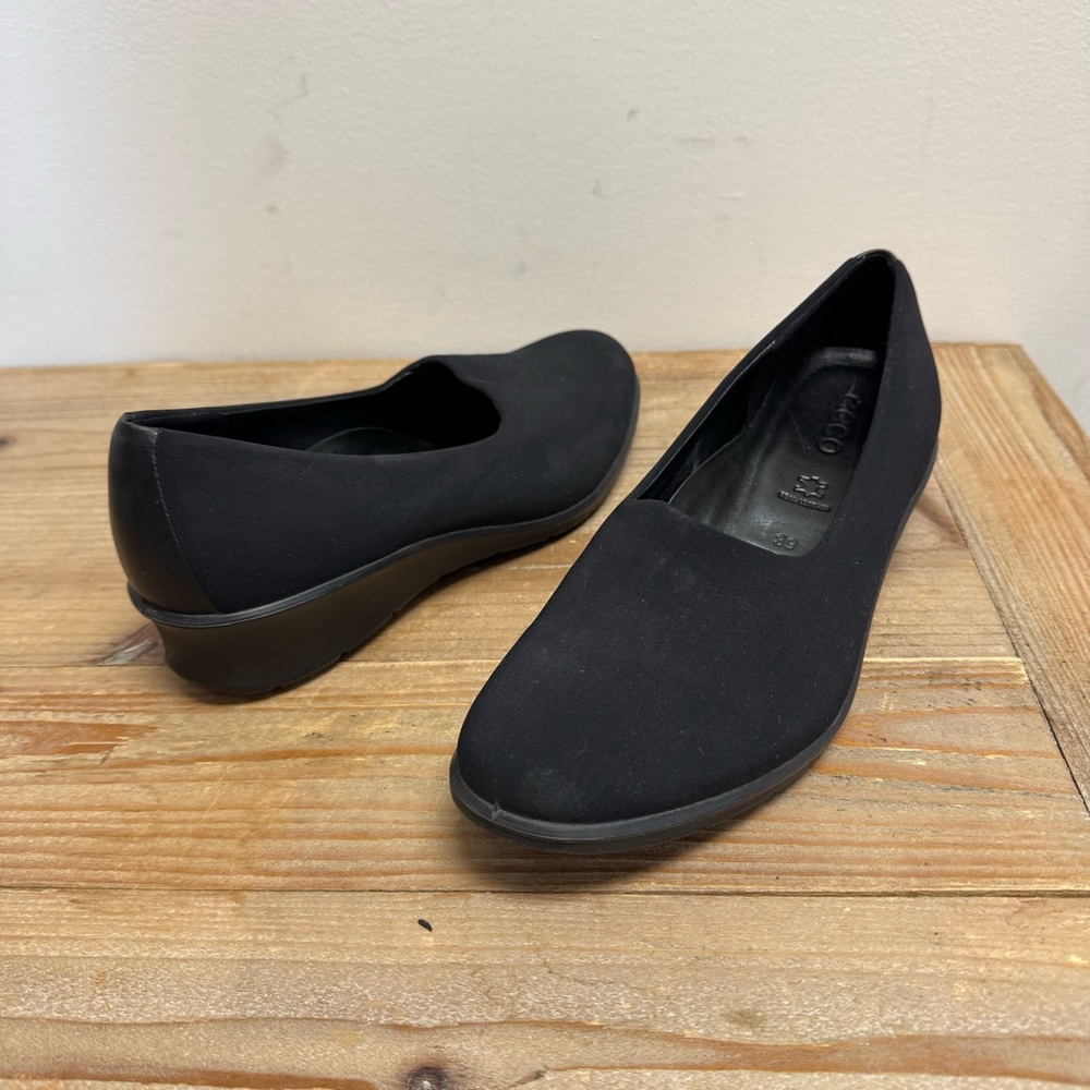 Ecco Felicia Stretch Slip‎ On size 39/8-8.5 Black Textile Leather Lined